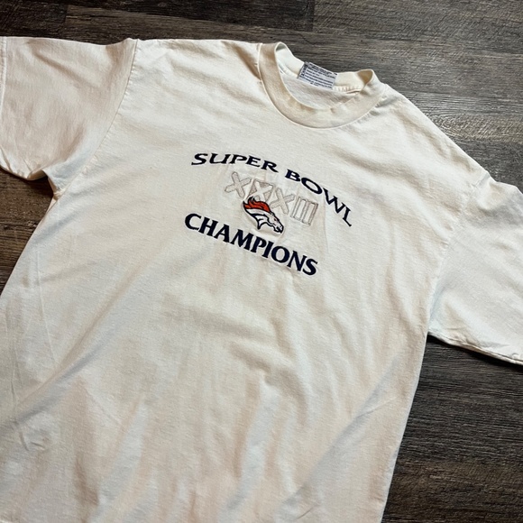 Vintage 1998 Broncos Super Bowl Shirt Size Large White NFL 90s Denver XXXII KC - Picture 2 of 4